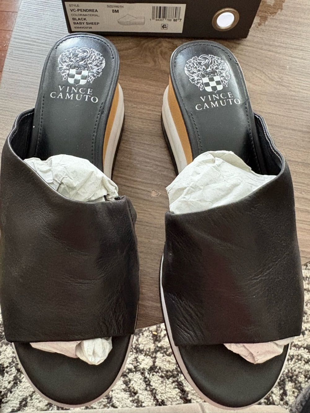 Vince Camuto Black Leather Slide Mules with Two-Tone Platform